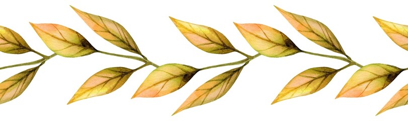 Leafy green vines with soft pastel hues form a delicate border design for nature-inspired decor