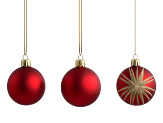 Isolated Background Of Three Christmas Ornaments Decoration In Red Color