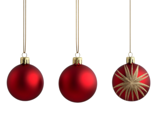 Isolated Background Of Three Christmas Ornaments Decoration In Red Color