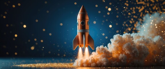Fototapeta premium A tiny rocket vanishes into dust.
