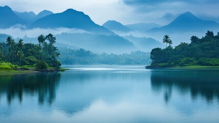 Fototapeta premium Mountains under mist in the morning Amazing nature scenery form Kerala God's own Country Tourism and travel concept image, Fresh and relax type nature image