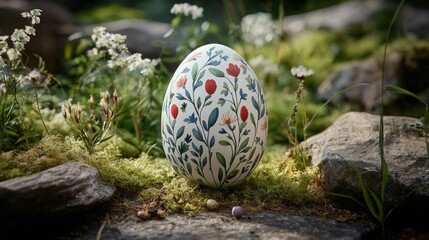 Decorated egg nestled in nature