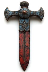 Ornate Dagger with Celtic Design, and White Background.