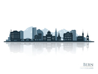 Obraz premium Bern skyline silhouette with reflection. Landscape Bern, Switzerland. Vector illustration.