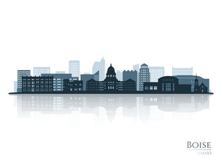 Fototapeta premium Boise skyline silhouette with reflection. Landscape Boise, Idaho. Vector illustration.