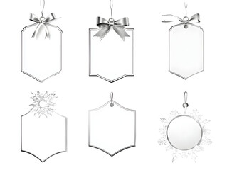 Isolated Background Tags White Silver Bow Ribbons Blank Empty Shapes