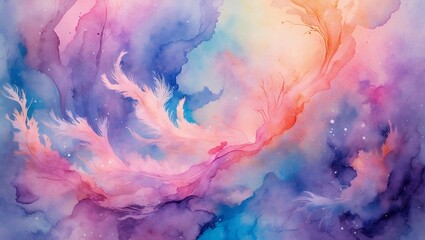 Fototapeta premium Watercolor swirls in blues, purples, pinks, and oranges