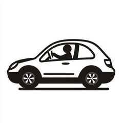 Naklejka premium Simple stick figure person driving in a car on a white background