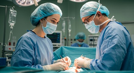A young student observes a surgeon in the operating room, learning a medical procedure.