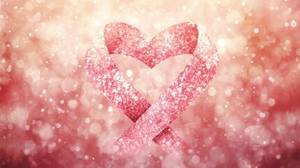 A sparkling red heart intertwined with a ribbon, set against a dreamy, soft-focus background of light bokeh. cancer cencept