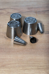 Set of pastry tips made from stainless steel. Tips for making marshmallow tulips and classic marshmallows.