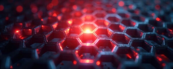 Light source within a metallic hexagonal lattice , abstract, hexagonal, geometric