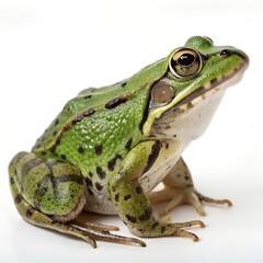Obraz premium Green frog realistic on white background