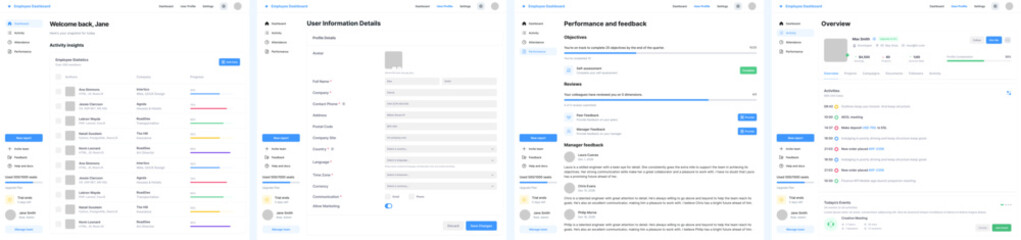 Employee Dashboard, Workforce Management Panel, Staff Monitoring System, HR Control Center, Team Performance Tracker, Personnel Management Interface, Workplace Analytics Hub,