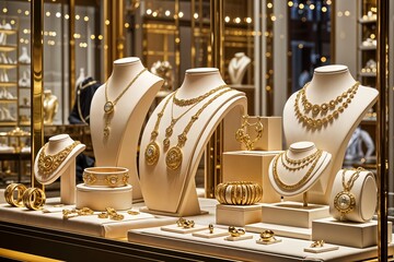 an elegant display of exquisite jewelry in what appears to be a high-end jewelry store una elegante exposición de joyas exquisitas en lo que parece ser una joyería de alta gama kuyumcu