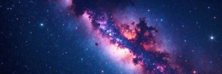 Naklejka premium Milky Way galaxy with vibrant stars and space dust in a vast celestial backdrop , astronomy, cosmos, universe