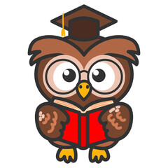 Owl in graduation cap, Back to school. wise owl cartoon character