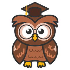 Owl in graduation cap, Back to school. wise owl cartoon character