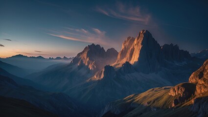 Naklejka premium At twilight, the Dolomite Mountains.