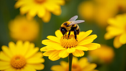 Bee Pollination: Capturing Autumn's Yellow Chrysanthemum Beauty
