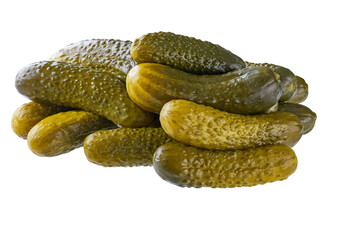 pile of pickled cucumbers isolated on a white background.
