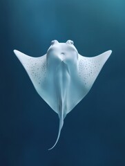A graceful stingray glides through clear blue waters, showcased in stunning underwater photography that captures the beauty and tranquility of marine life.