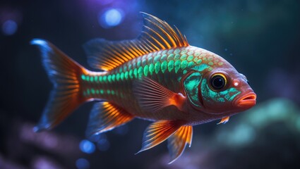 Fototapeta premium A close view of a redhump eartheater fish swimming in the water.