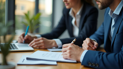 Focused Executive Multitasking: Capturing Vital Insights in Hybrid Meetings & eLearning Sessions - Enhance Performance & Professional Development in a Pleasant Ambiance | Stock Photo Concept