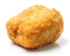 Crispy fried chicken nuggets and wings with golden brown texture isolated on white background
