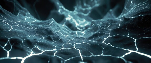 A shadowy and abstract image featuring white and gray patterns that resemble cracks or veins, evoking a mysterious and ethereal ambiance.