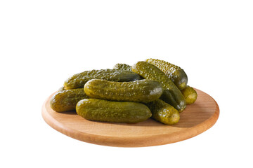 pickled cucumbers on a cutting board  isolated on a white background.