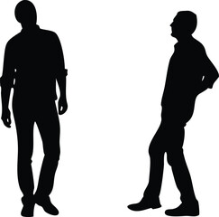 Two Black Silhouettes Standing Man with Hands Behind Back, & Man Leaning Back
