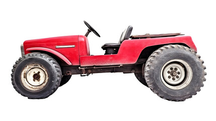 Isolated Red Vintage Off Road Vehicle with Big Tires on Transparent Background