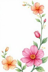 Obraz premium Pastel flowers in watercolor style on white background, flowers, floral