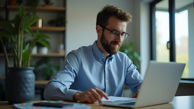 Businessman using laptop computer for online learning and internet lessons e learning education concept concept as Businessman engaged in online learning using laptop for internet based lessons repres