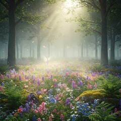 Obraz premium Enchanted Fairy Forest with Glowing Flowers and Magical Light