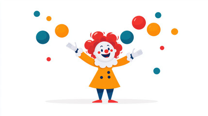 Circus, A cheerful clown in a colorful outfit juggles vibrant balls, exuding joy and playfulness.