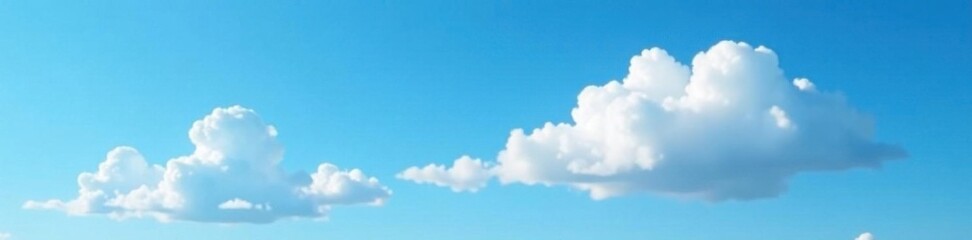 Obraz premium Puffy white cloud drifts lazily across bright blue summer sky, fluffy cloud, gentle breeze, cloud
