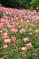 Fototapeta premium Stunning Pink Rose Garden Blooming Flowers Field