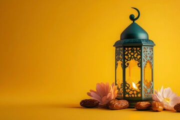 Eid Mubarak and Ramadan Kareem greetings with an Islamic lantern