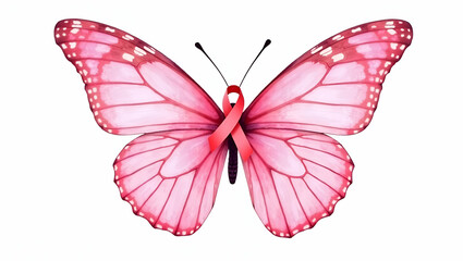 Pink Butterfly Wings with Ribbon - Watercolor Breast Cancer Awareness Symbol Illustration