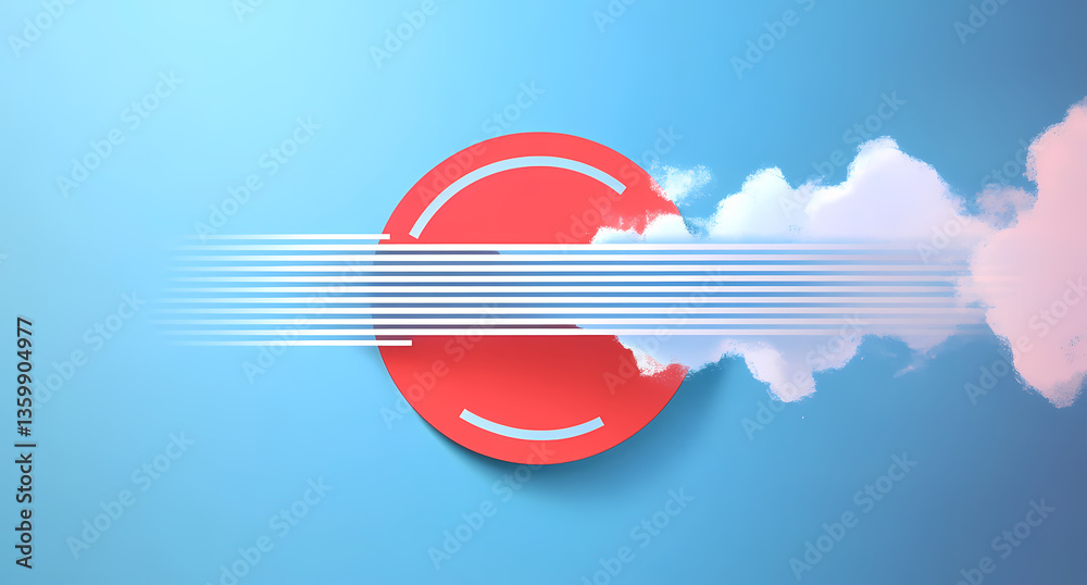 Fototapete Concept of Digital Connection: An abstract design featuring a stylized red circle with lines and clouds, symbolizing the dynamic flow and connectivity of digital information.