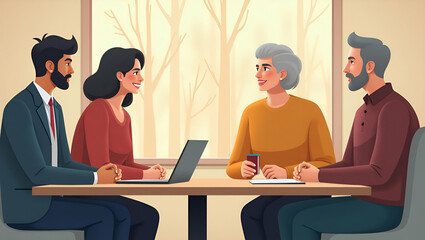 Flat Older individuals mentoring troubled youth offering guidance based on wisdom and compassion in mentoring illustration concept as Illustration of older individuals mentoring troubled youth offerin