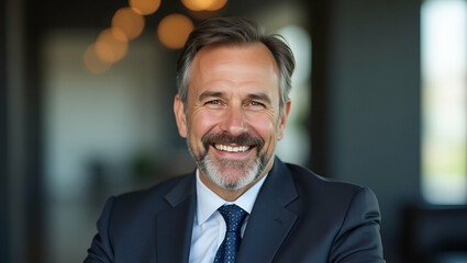 Confident Smiling Mature Male Executive Portrait in Office - Headshot of Successful Entrepreneur