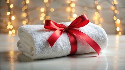 Christmas Gift Towel Red Ribbon White
