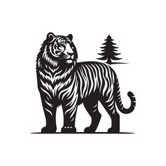 Tiger vector illustration with striped pattern on white background