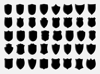 Set of shields with glare. Clipart of figures. Decorative element. Shield icon set. Security line. Symbol, sign, logo or emblem. Heraldry element