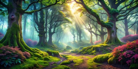 Serene Forest Calm Peaceful Nature Scene - Tranquil Woodland Atmosphere Stock Photo