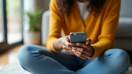 Young African American Woman Shopping Online with Credit Card & Phone