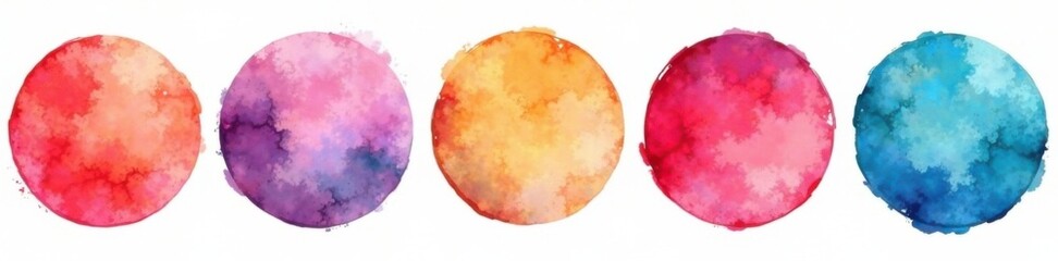 Fototapeta premium Set of Multicolored Watercolor Circles with Gradient Effect, multicolor, design